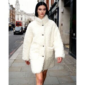 DKNY Jeans Women's Group 90‎ Ivory Coat Size L Longline Trench Style Jacket